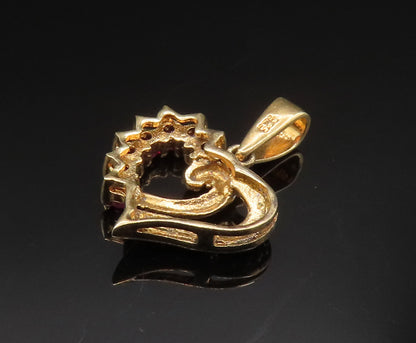 925 Sterling Silver   Vintage Gold Tone Spiked Ruby Love Heart Pendant PT20618