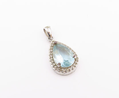 925 Sterling Silver  Vintage Pear Shaped Blue & White Topaz Pendant  PT21315