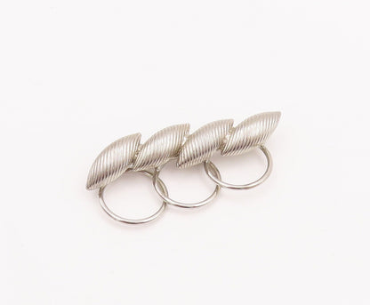 925 Sterling Silver Vintage Brooch Pin Designer Rings & Grooved Leaves  BP10885