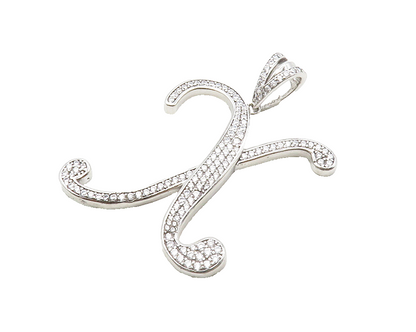 925 Sterling Silver  Shiny Cubic Zirconia Letter X Initial Pendant  PT10439