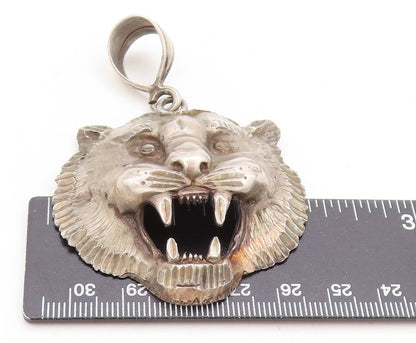 925 Sterling Silver Vintage Pendant Dark Tone Angry Roaring Tiger  PT23886
