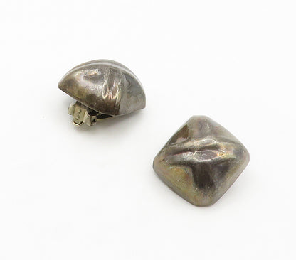 MEXICO 925 Sterling Silver  Vintage Dark Tone Dome Non Pierce Earrings  EG7696