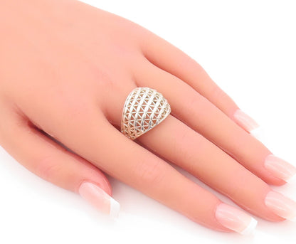 925 Sterling Silver Vintage Ring Floral Effect Cutout Domed Net  Sz 9.5  RG28153