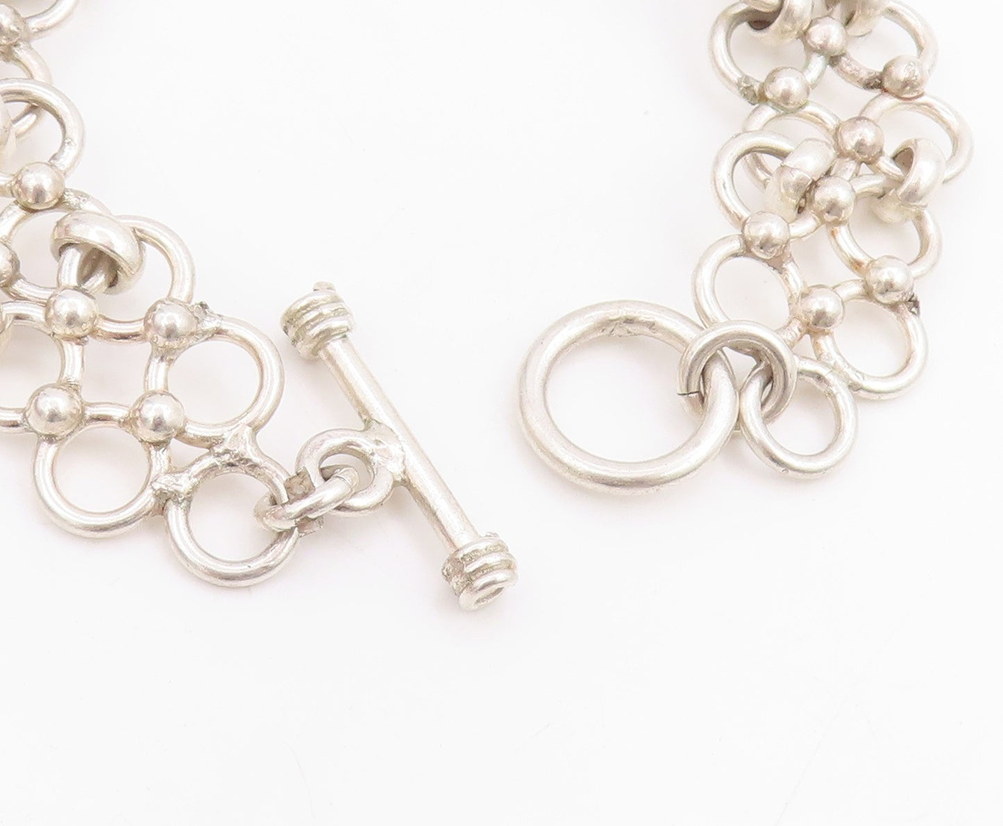 925 Sterling Silver Vintage Bracelet Interlocking Open Circles Wide Link BT11720
