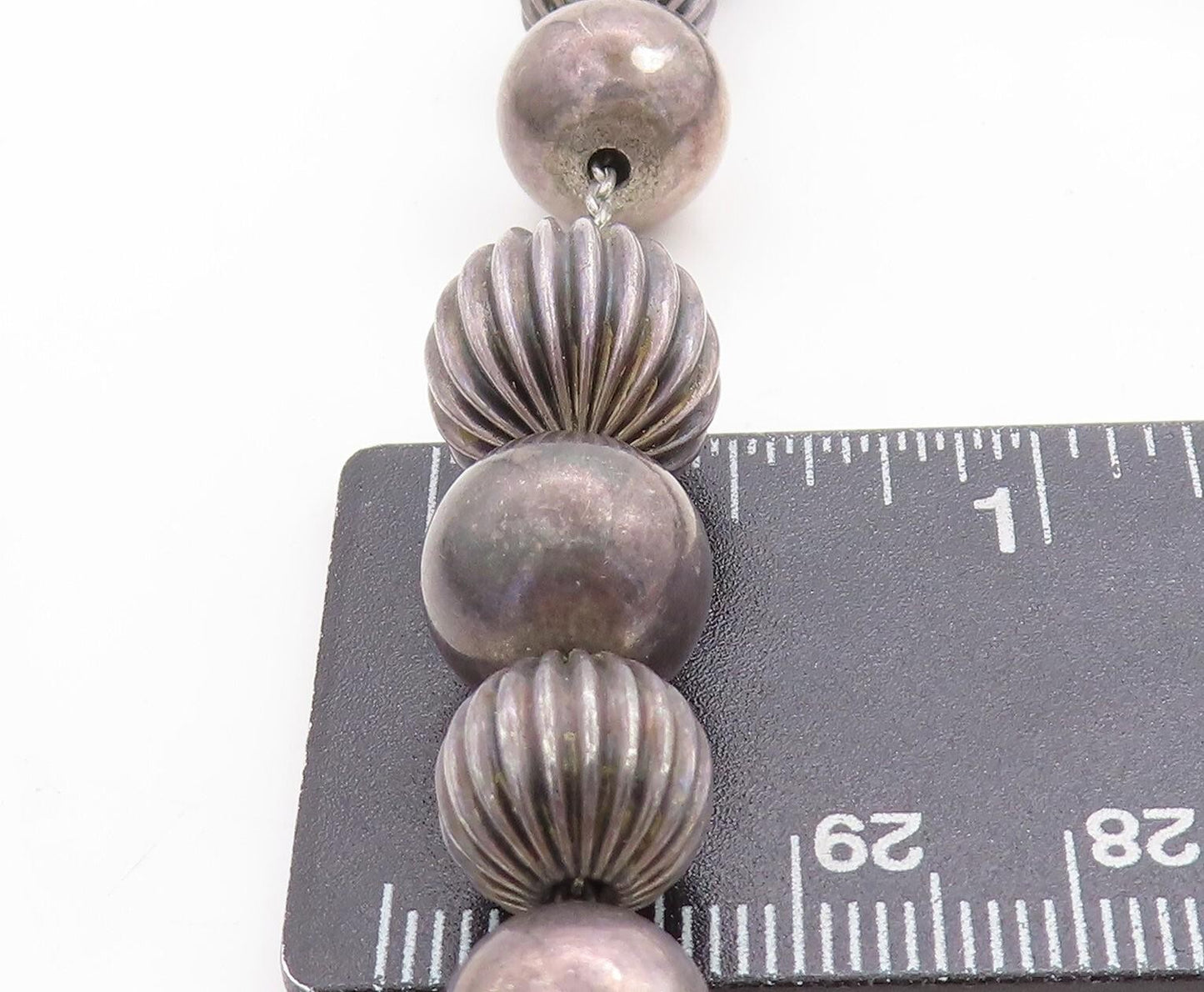 925 Sterling Silver Vintage Dark Tone Ball Beaded Chain Necklace  NE2020