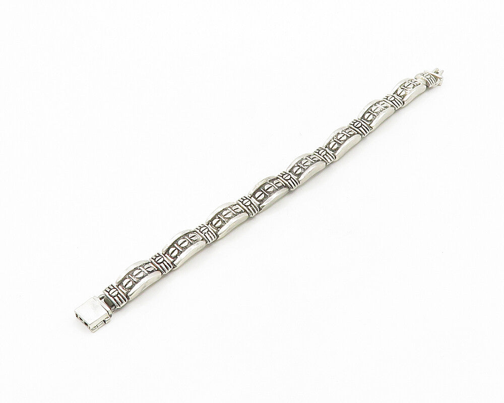 MEXICO 925 Silver  Vintage Shiny Screw Detail Dome Link Chain Bracelet  BT7048