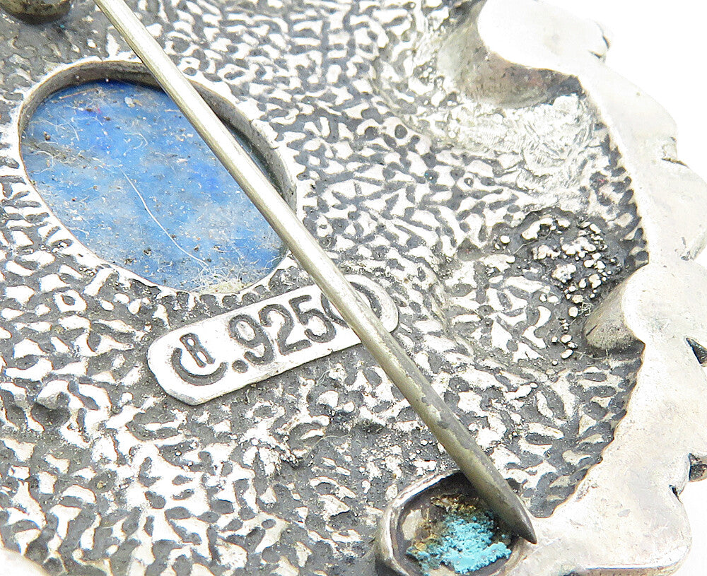 CAROLYN POLLACK RELIOS 925 Silver  Vintage Lapis Lazuli Brooch Pin  BP3573