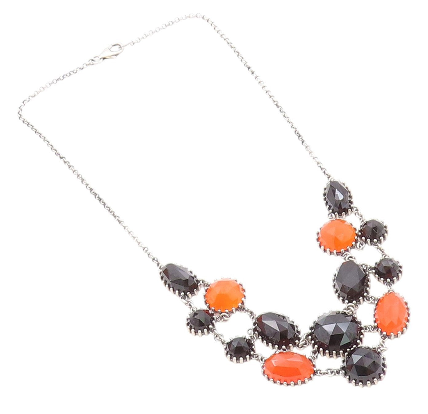 925 Sterling Silver Vintage Necklace Oval & Round Cut Carnelian & Onyx  NE4557