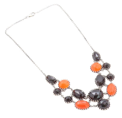 925 Sterling Silver Vintage Necklace Oval & Round Cut Carnelian & Onyx  NE4557