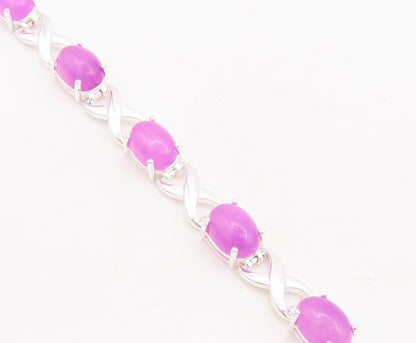 925 Sterling Silver Vintage Bracelet Oval Cut Purple Gemstones X Links  BT10666