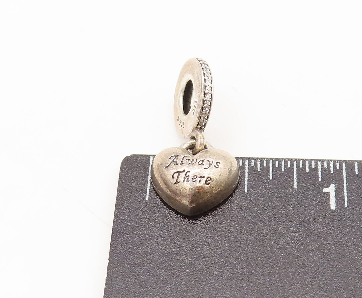 925 Sterling Silver Vintage Pendant PANDORA Topaz Ring Link Puffed Heart PT22429