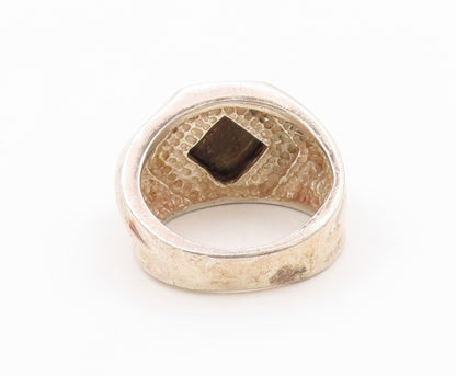 925 Sterling Silver Vintage Ring Square Halo Onyx Inlay  Sz 9.5  RG31812