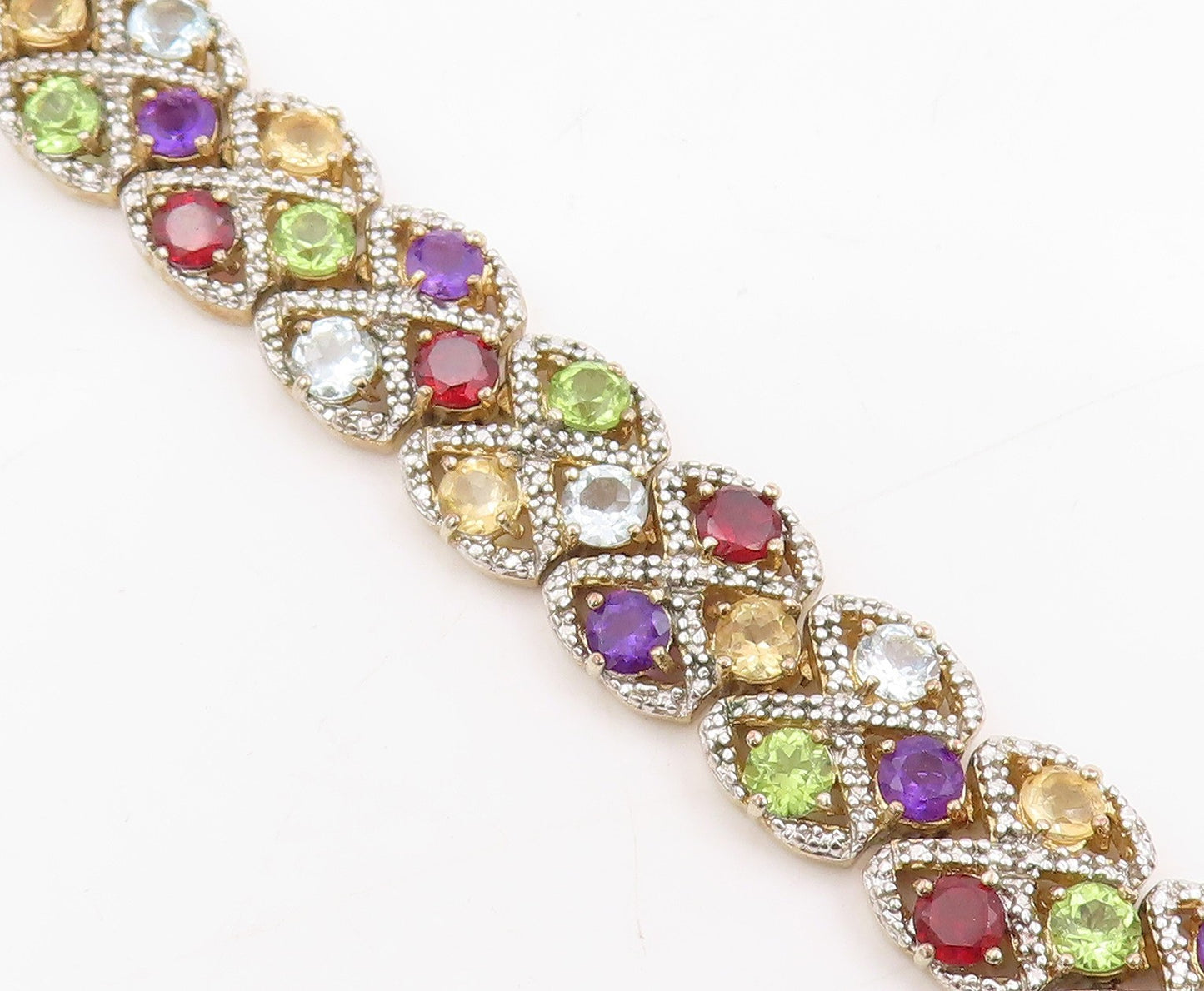 925 Sterling Silver Vintage Bracelet Gold Plated Multi Gemstone Chain  BT11452