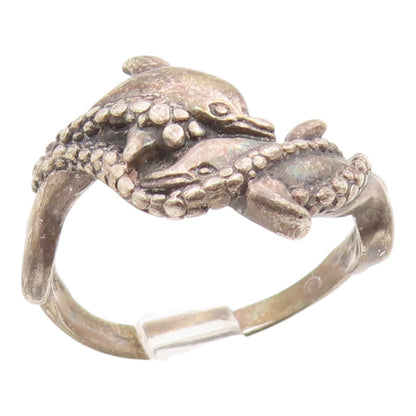 925 Sterling Silver Vintage Ring Intertwined Dolphins Motif  Sz 8.5  RG35896