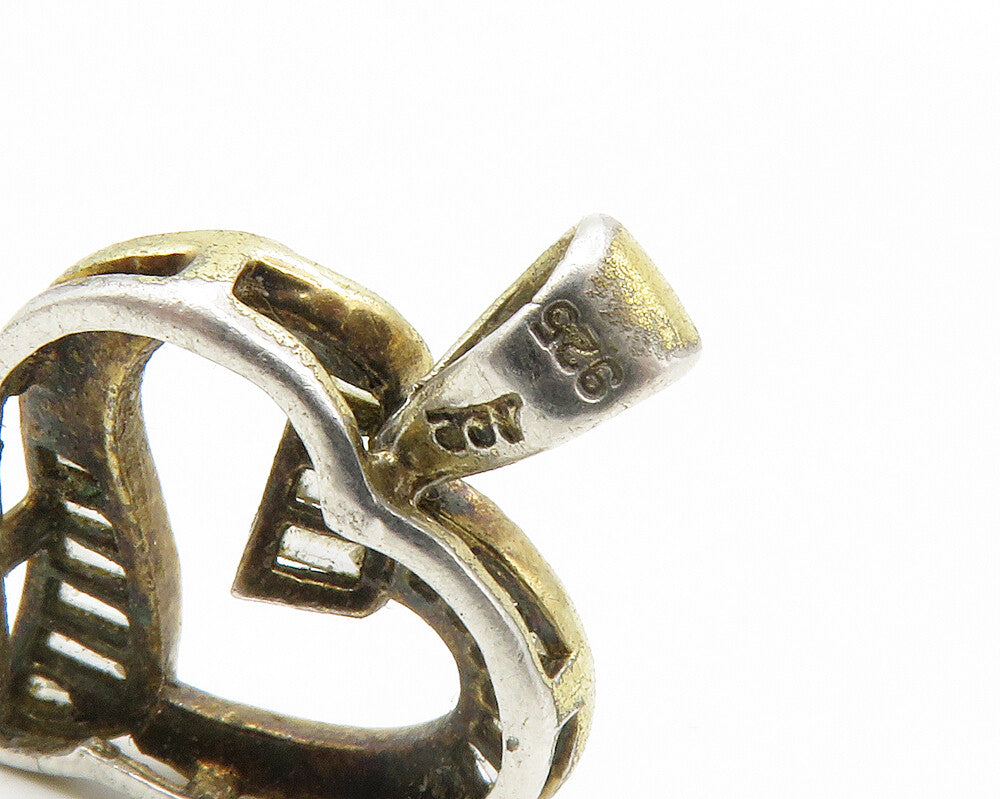 925 Sterling Silver  Vintage White Topaz Open Love Heart Pendant  PT10550