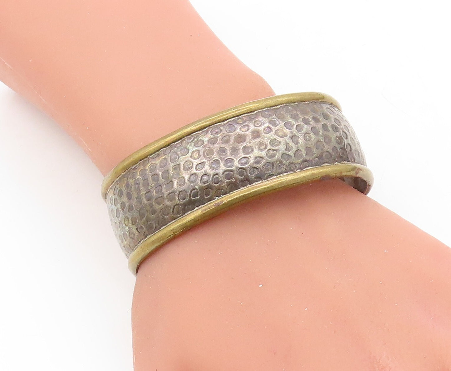 LATON MEXICO 925 Silver  Vintage Two Tone Raised Edge Cuff Bracelet  BT2696
