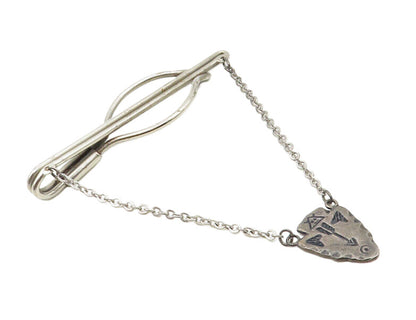 925 Sterling Silver  Vintage Antique Arrow Design Chained Tie Clip  TR1649