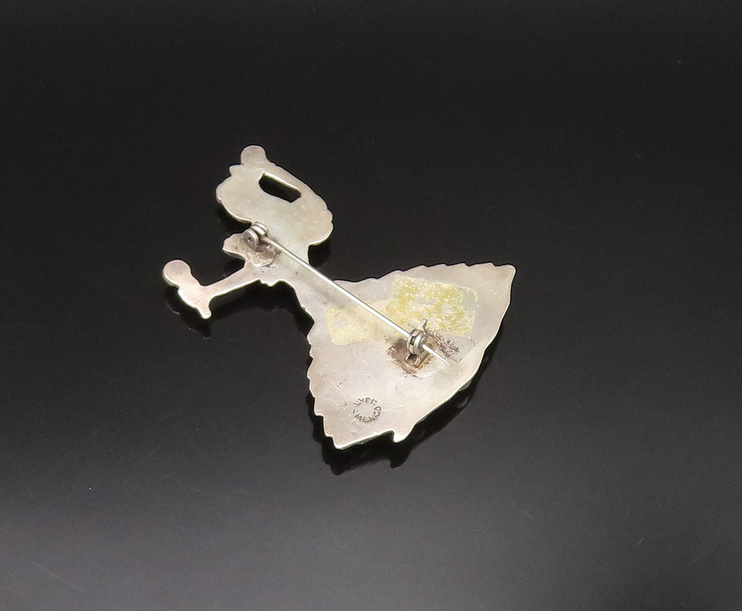 MEXICO 925 Silver  Vintage Antique Dancing Chalcedony Woman Brooch Pin  BP9677