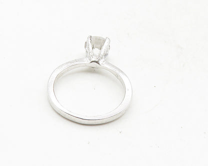 AVON 925 Sterling Silver  Prong Set Topaz Shiny Solitaire Ring Sz 5  RG10009