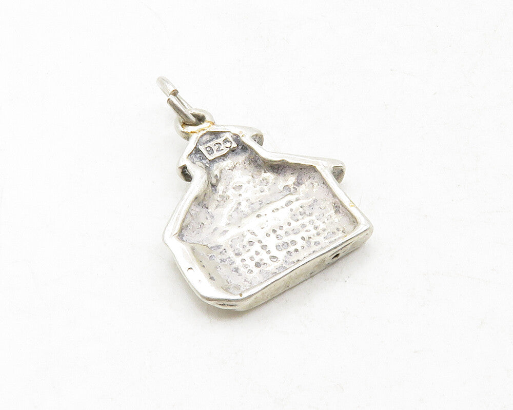 925 Sterling Silver  Vintage Petite Etched School House Drop Pendant  PT10083