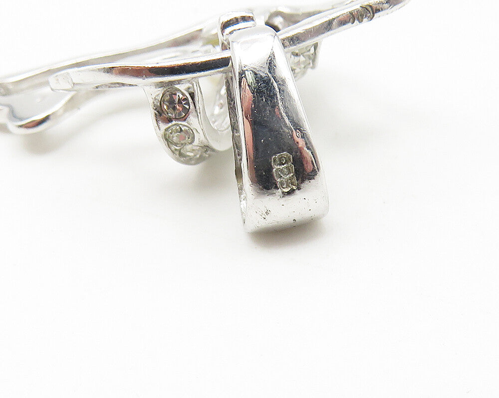 925 Sterling Silver  Petite Pearl & Topaz Shiny Dolphin Motif Pendant  PT8999