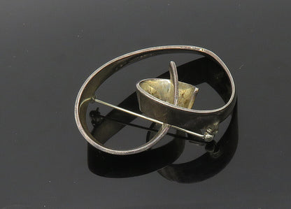 SIERRA MEXICO 925 Silver  Vintage Heavy Ribbon Love Heart Brooch Pin  BP8257