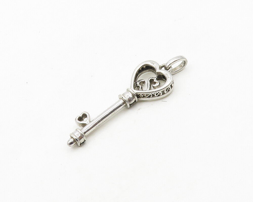 925 Sterling Silver   Vintage Genuine Diamonds Love Heart Key Pendant  PT15006