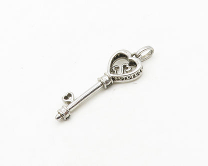 925 Sterling Silver   Vintage Genuine Diamonds Love Heart Key Pendant  PT15006