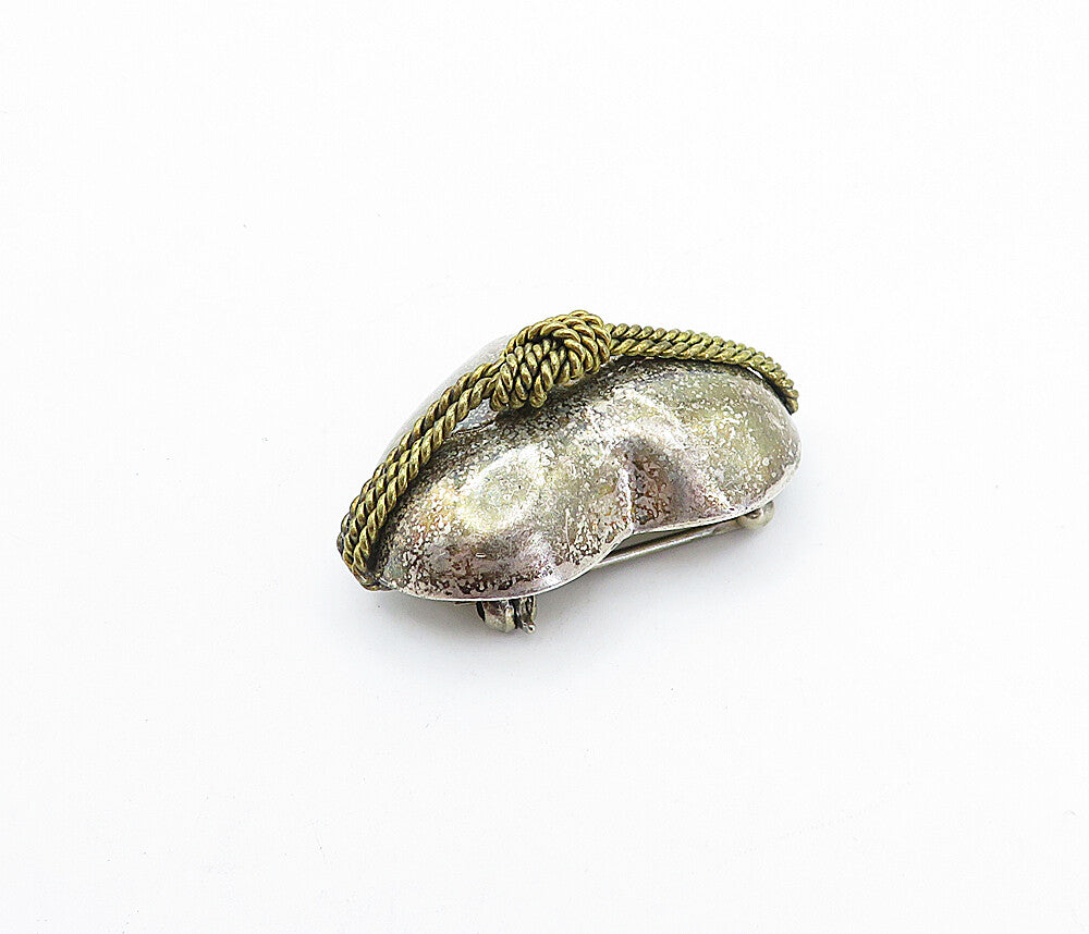 MEXICO 925 Sterling Silver Vintage Rope Twist Love Heart Brooch Pin BP1410