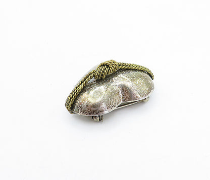 MEXICO 925 Sterling Silver Vintage Rope Twist Love Heart Brooch Pin BP1410