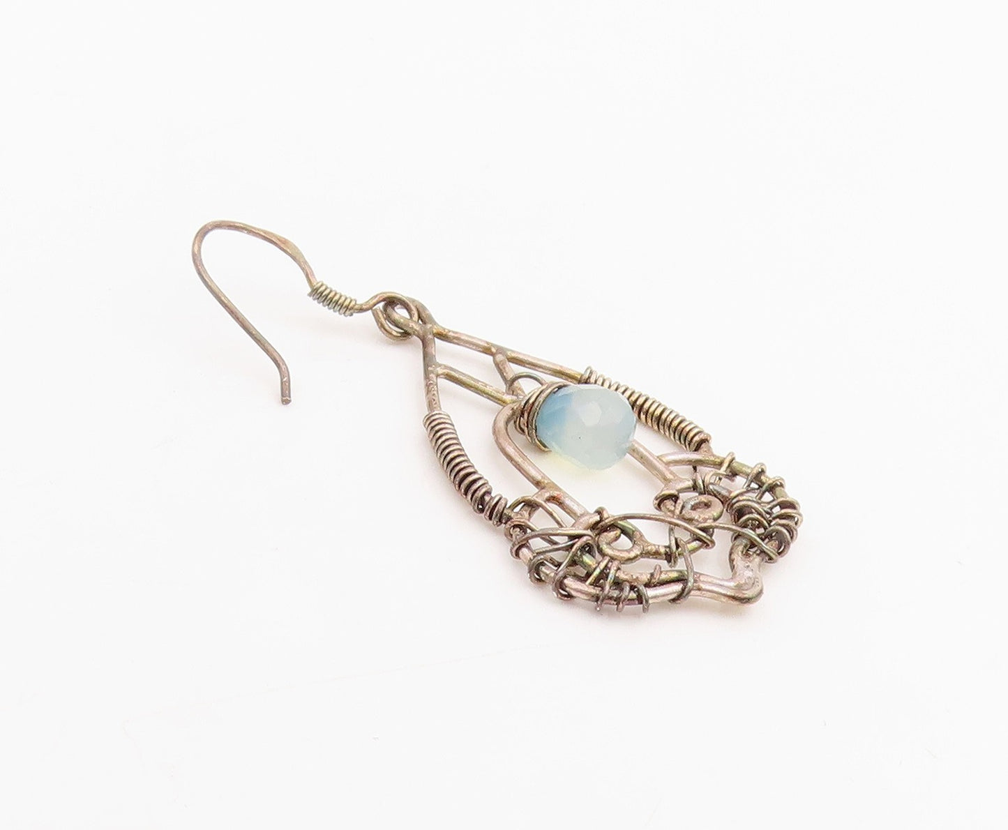925 Sterling Silver Vintage Earrings Faceted Quartz Wire Wrapped Dangle  EG13856