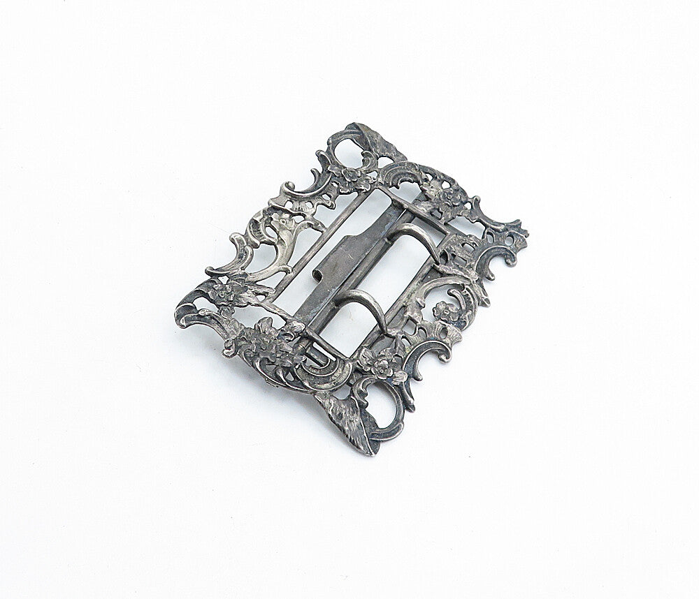 925 Sterling Silver  Vintage Antique Oxidized Floral Vine Belt Buckle  TR1189