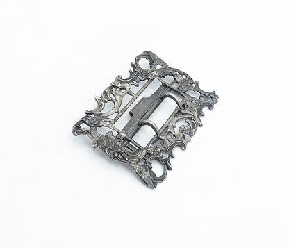925 Sterling Silver  Vintage Antique Oxidized Floral Vine Belt Buckle  TR1189