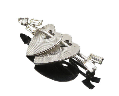 CARLART 925 Silver  Vintage Topaz Love Hearts Bow & Arrow Brooch Pin  BP7766