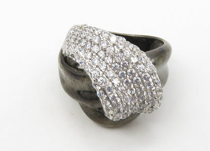 925 Sterling Silver  Vintage Cubic Zirconia Encrusted Band Ring Sz 7  RG21451