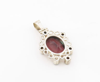 925 Silver  Vintage Open Swirl Wine Spinel & Multi Stone Pendant  PT21176