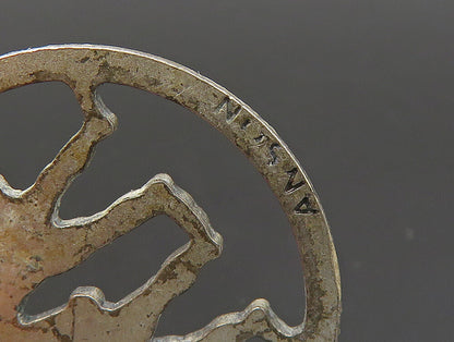 925 Sterling Silver  Vintage Petite Open Circle Gemini Zodiac Pendant  PT19585