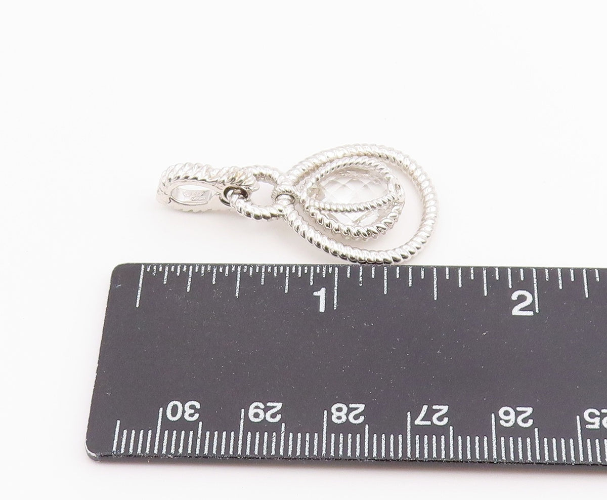 925 Sterling Silver Vintage Pendant Faceted Quartz Twisted Rope Drop  PT26527