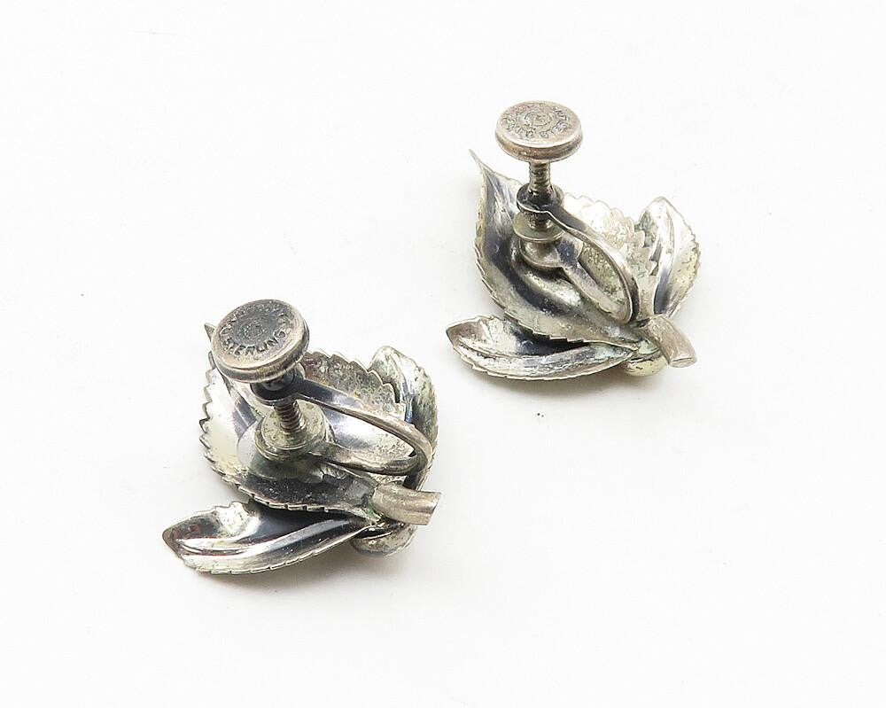 DANECRAFT 925 Silver   Vintage Shiny Floral Leaves Non Pierce Earrings  EG5759