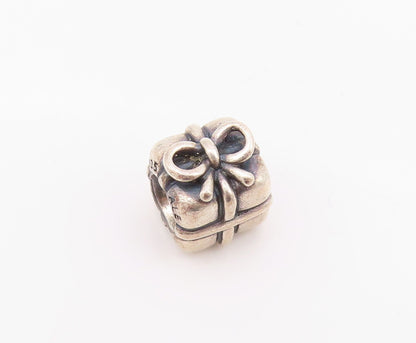 925 Sterling Silver Vintage Pendant PANDORA Mini Carved Gift Box Charm  PT24255