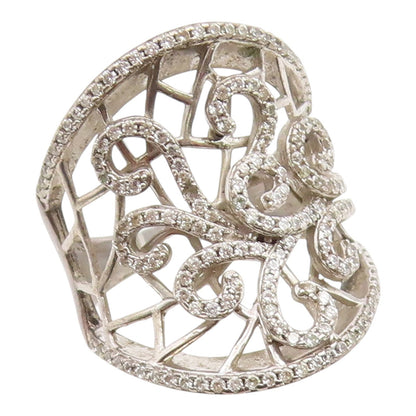 925 Sterling Silver Vintage Ring White Topaz Openwork Swirl Band  Sz 7  RG35465