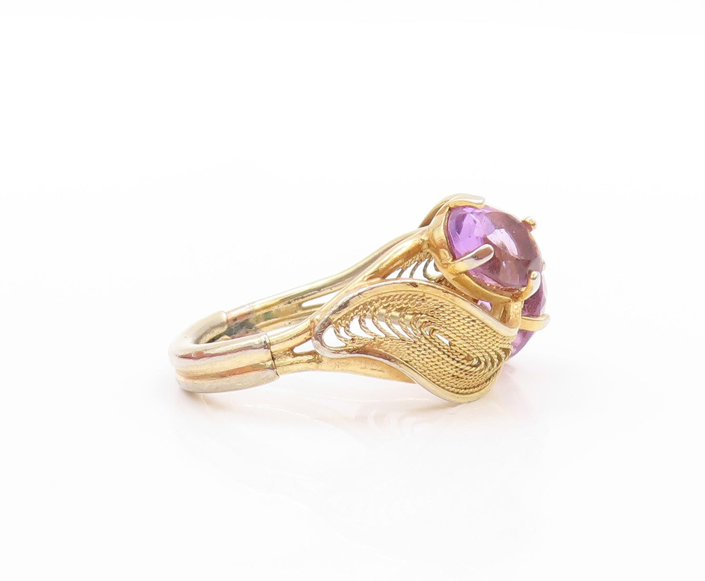 925 Sterling Silver Vintage Ring Gold Plated Amethyst Wire Work  Sz 6.5  RG32767