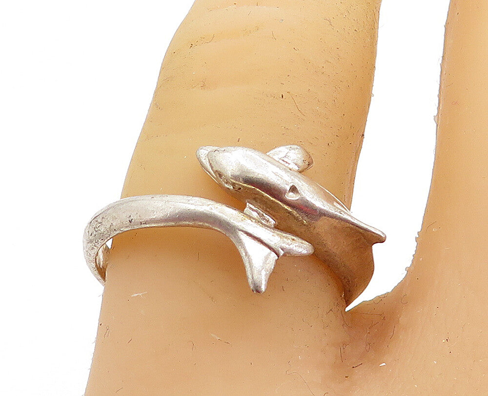 925 Sterling Silver  Vintage Dolphin Head Tail Bypass Band Ring Sz 8.5  RG6676