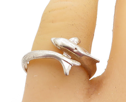 925 Sterling Silver  Vintage Dolphin Head Tail Bypass Band Ring Sz 8.5  RG6676