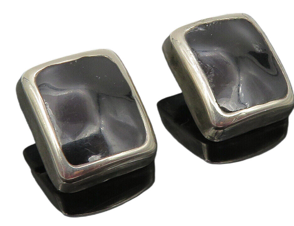 925 Sterling Silver  Vintage Inlaid Black Onyx Non Pierce Earrings  EG5836