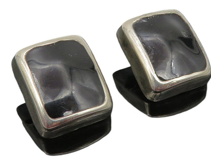 925 Sterling Silver  Vintage Inlaid Black Onyx Non Pierce Earrings  EG5836