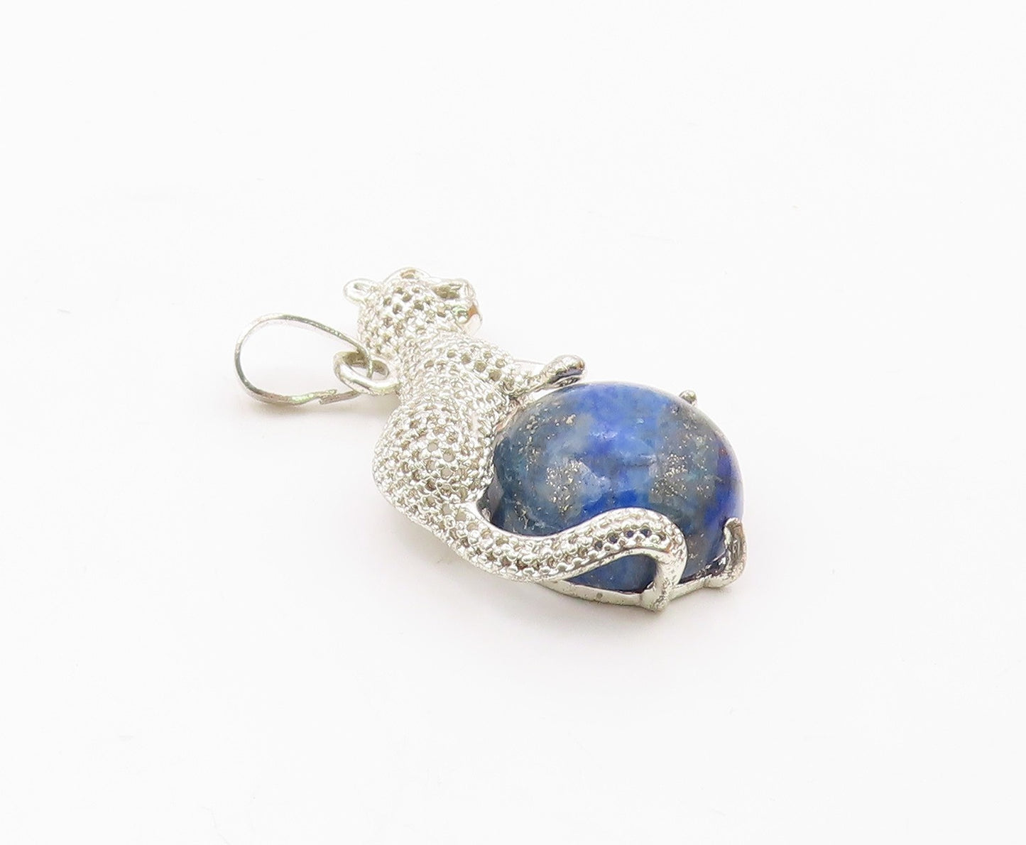 925 Sterling Silver  Vintage Tiger On Jasper Globe Scenery Pendant  PT20099