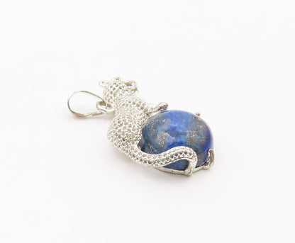 925 Sterling Silver  Vintage Tiger On Jasper Globe Scenery Pendant  PT20099