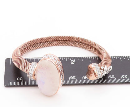 925 Sterling Silver Vintage Bracelet Rose Gold Plated Oval Opal & CZ  BT11232