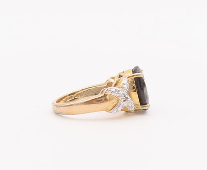 925 Sterling Silver Vintage Ring Gold Plated Oval Sapphire Topaz Sz 7  RG27980